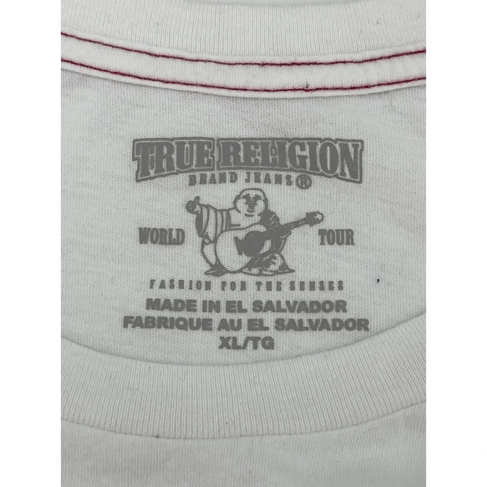 True Religion TShirt Mens SizeXL Short Sleeve Football Crew Neck Red White Black